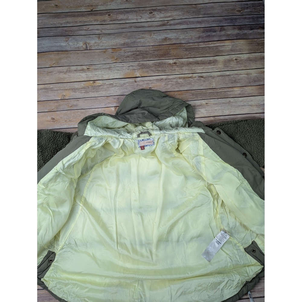 Pilcro Mixed Media Puffer Jacket Women XS Olive Green Sherpa Sleeve Hooded Coat - Picture 10 of 12
